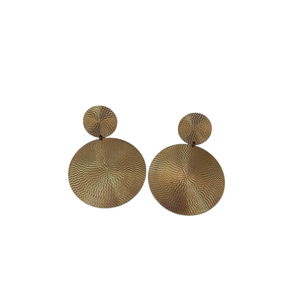 Gold Textured Disc Statement Earrings  Chunky Y2K Vintage Style
